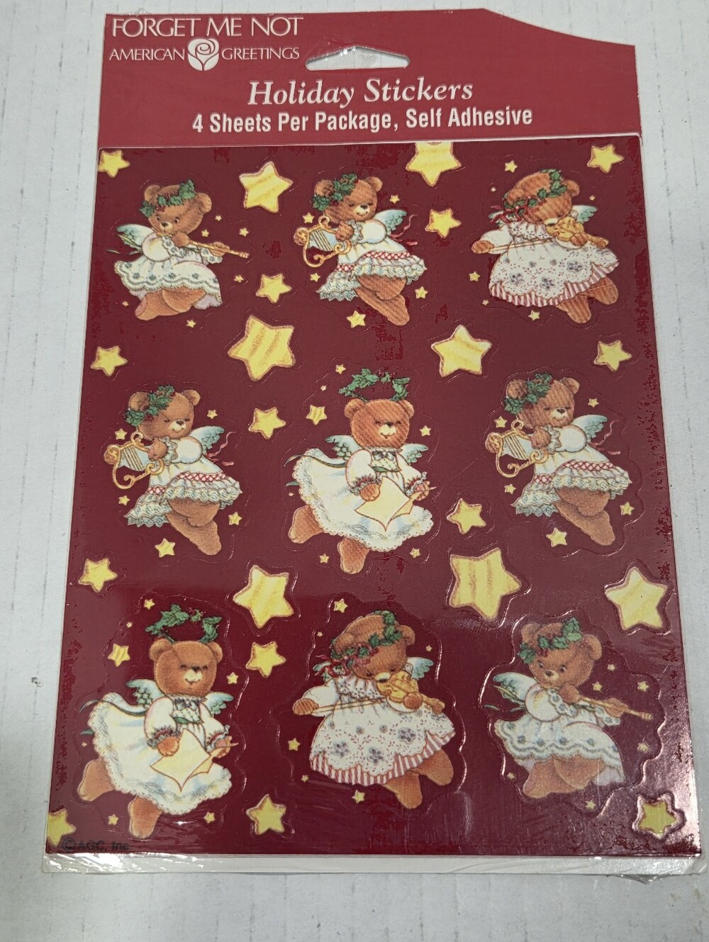 American Greetings Vintage Angel Bears Holiday Stickers 1 Pack